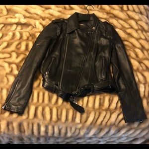 Nicole Miller Soft Black Leather Motto Jacket